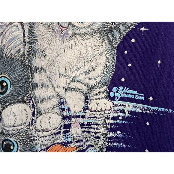 Vintage Cat Reflection Sweatshirt by Morning Sun Womens Size L Large Purple 80s - Picture 5 of 9
